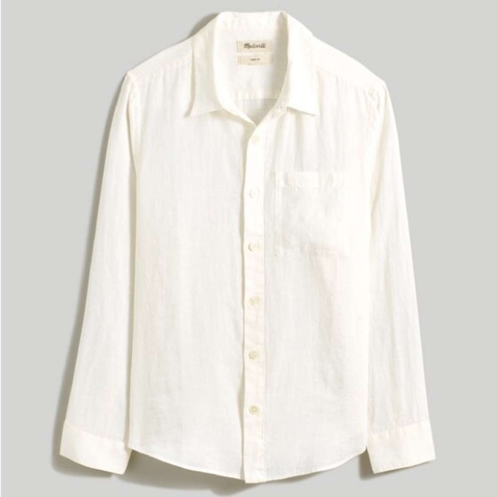 Madewell Linen Easy Long-Sleeve Shirt In Bright Ivory Size S